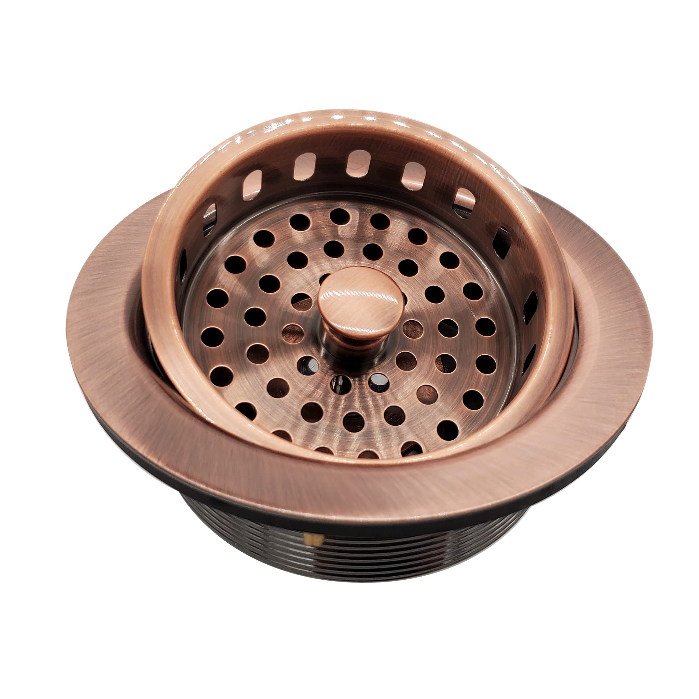 Westbrass A2165-11 4-1/4" OD Post Style Large Kitchen Basket Strainer with Waste Disposal Flange and Stopper Drain Set, 1-Pack, Antique Copper