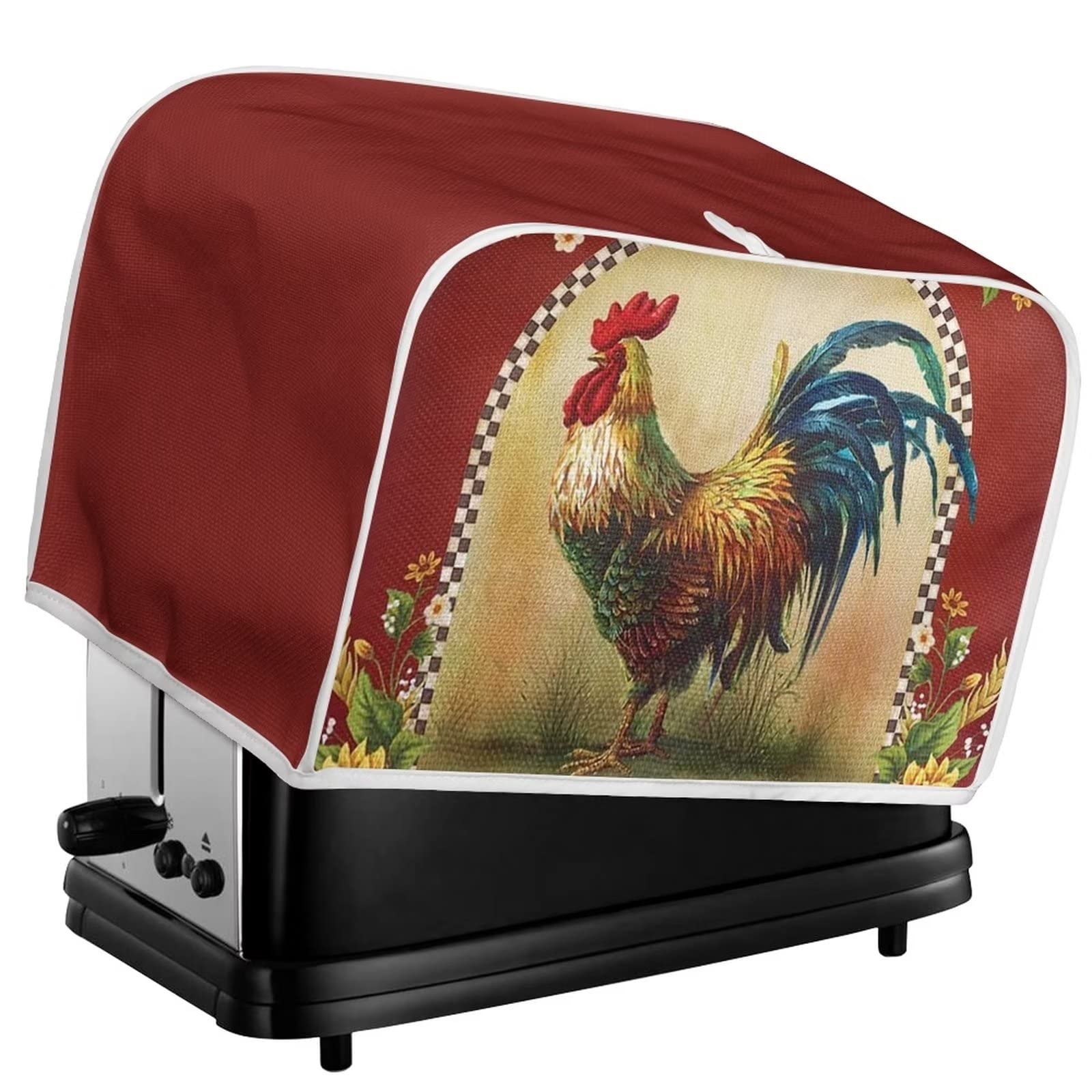 Annejudy Sunflower Rooster Toaster Cover 2 Slice, Chicken Print Small Kitchen Appliance Toasters Dust Cover Microwave Bread Maker Cover