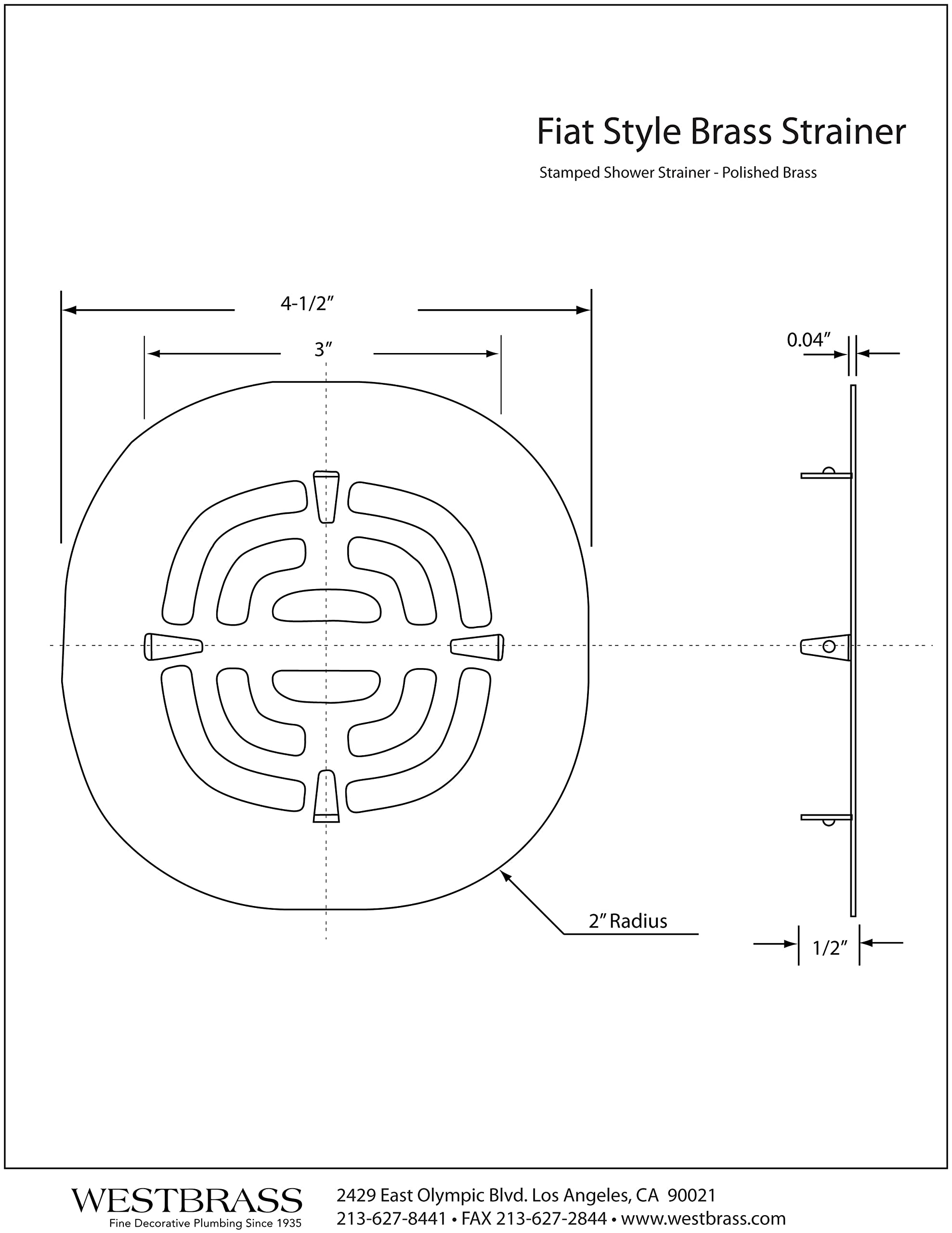 Westbrass A316-50 4-1/2" OD Brass Snap-in Shower Strainer Grid Drain Cover, Powder Coat White