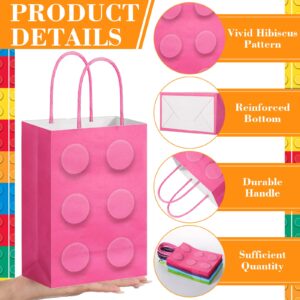 Perkoop 24 Pieces Building Block Party Favor Bags, Bricks Candy Treat Paper Bags, Party Gift Goodie Bags with Handle for Girls Building Block Birthday Party Baby Shower Decoration Supplies