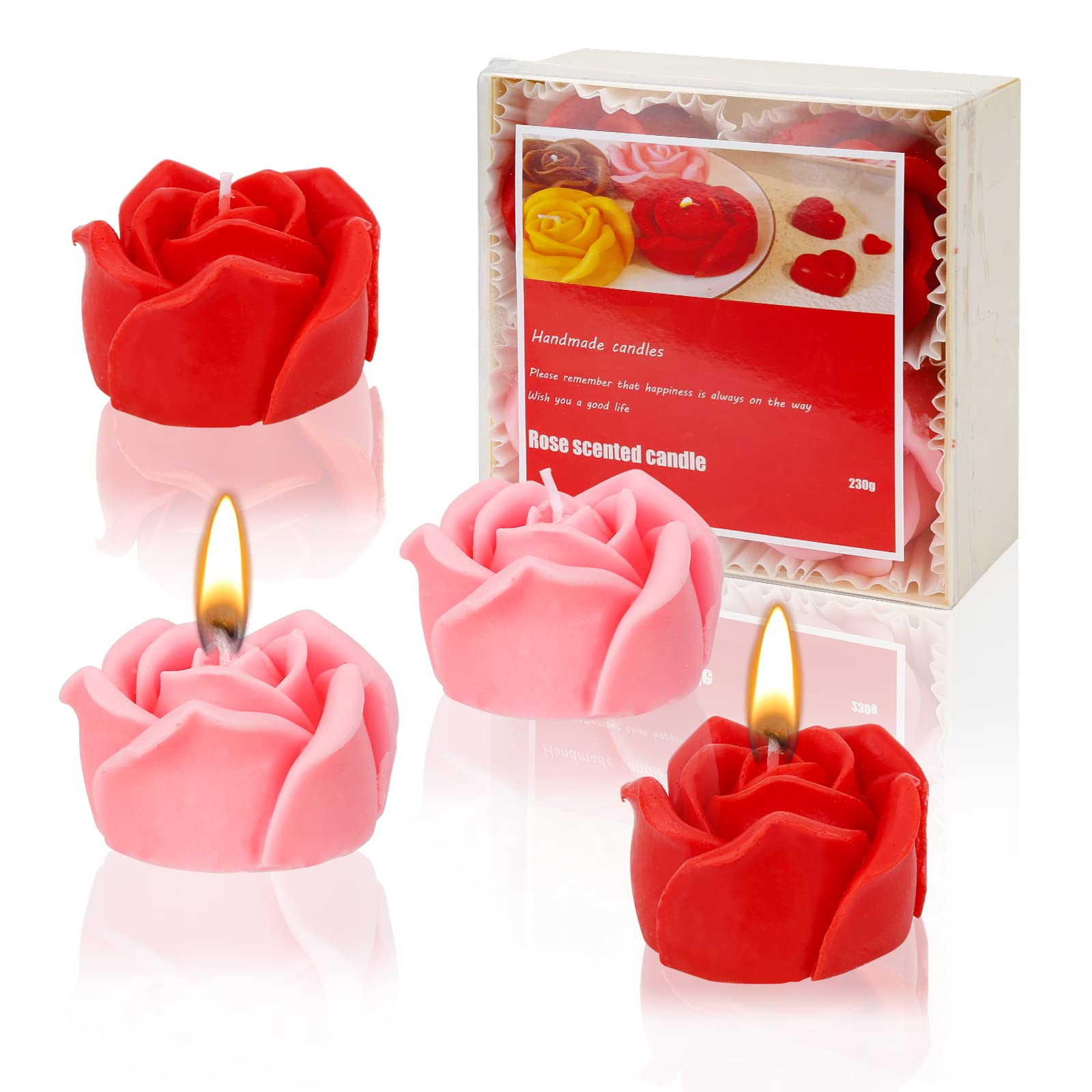 Pink Rose Candle Set with Romantic aestheticscented Candles Gift Set for Women Valentine's Day Wedding Party Birthday Home Decoration Candles (2pcs/Pink+2pcs/Red)