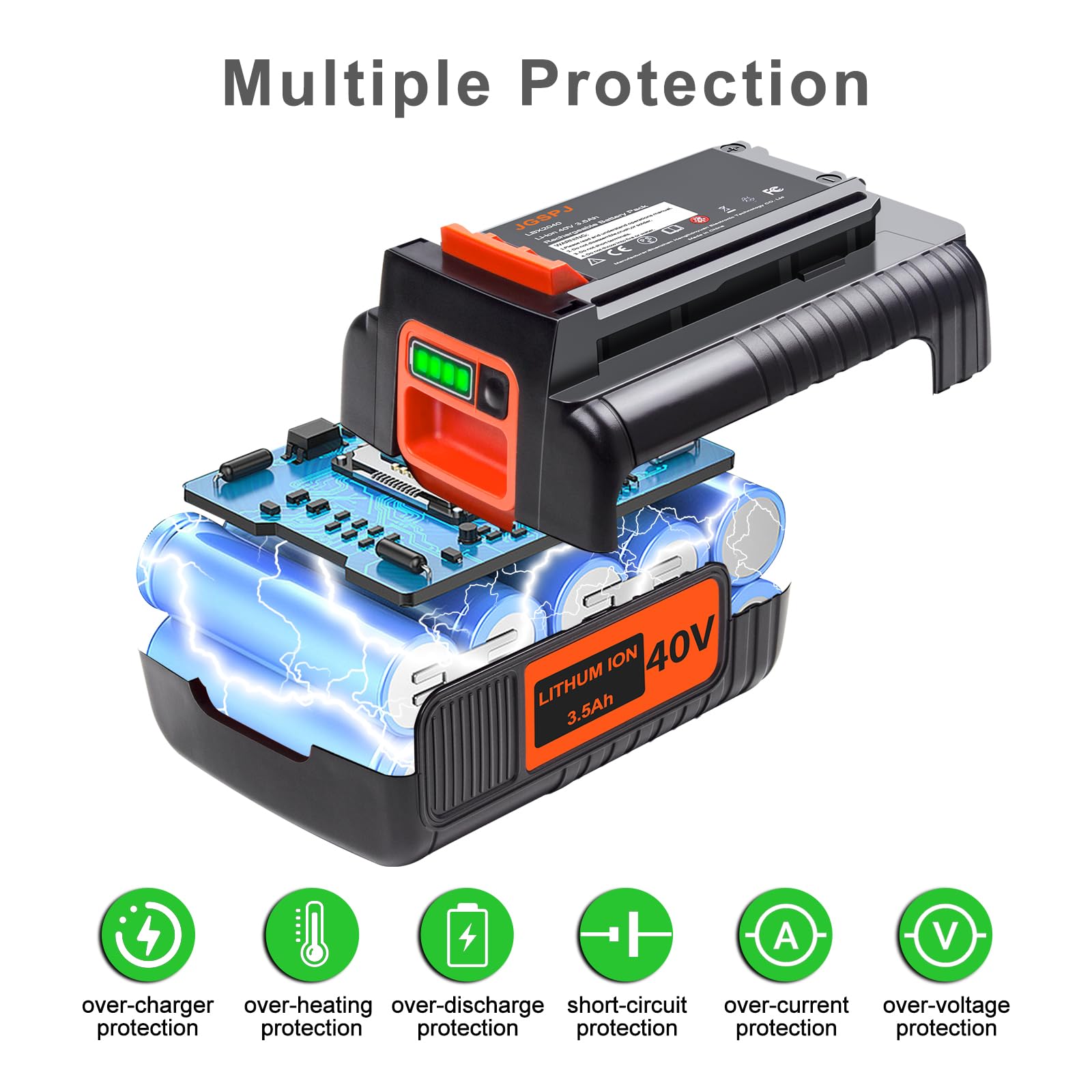 JGSPJ 3.5Ah LBX2040 Battery Replacement for Black and Decker 40V MAX Compatible with LBXR36 LBXR2036 LST540 LCS1240 LBX1540 LST136W Lithium Ion Batteries