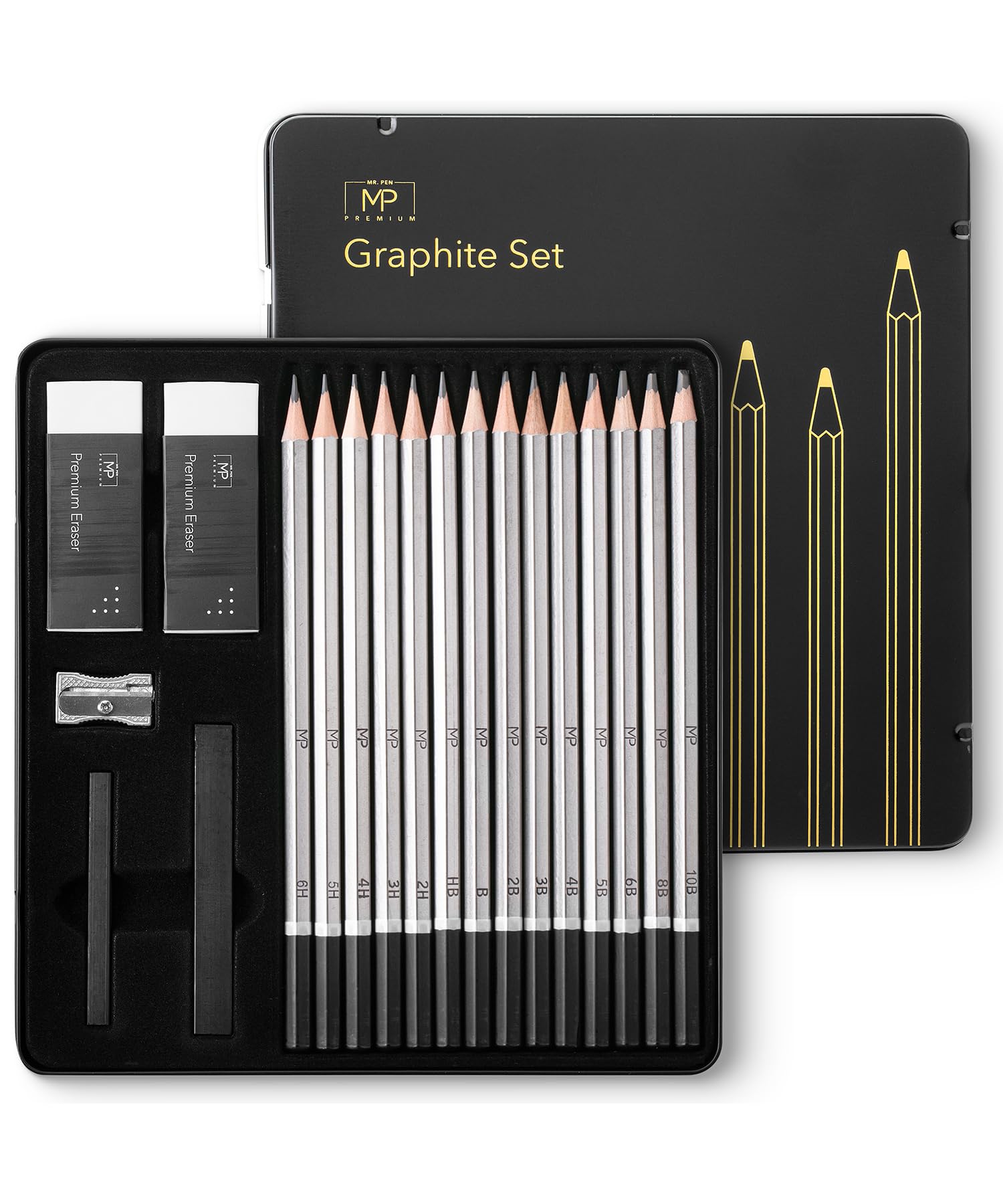 Mr. Pen- Sketch Pencils for Drawing, 19 pcs, Drawing Pencils for Sketching with Graphite Sticks, Erasers and Sharpener, Sketching Pencils, Art Pencils for Sketching, Graphite Pencils,Christmas Gift