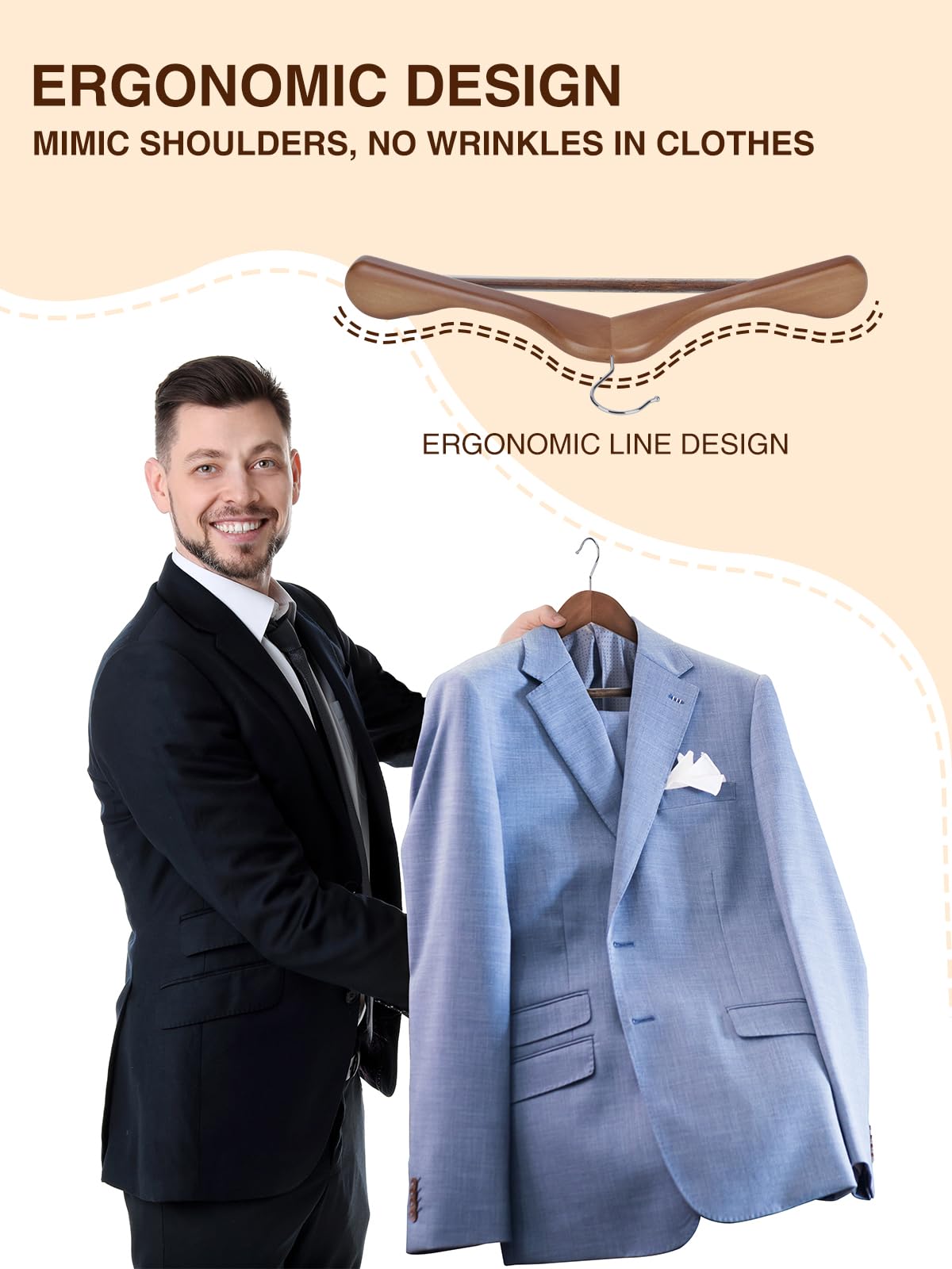 SMARTOR Suit Hangers for Men, 8 Pack - Wide Shoulder Wooden Suit Hangers with Non Slip Pants Holder, Wide Hangers for Suit, Coat, Jacket, Gown, Heavy Duty Wood Suit Hanger - Walnut