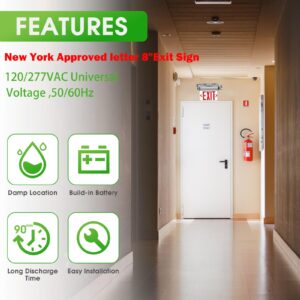 Garrini New York Approved Letter 8" Exit Sign Emergency Light Recessed Housing Single and Double Face Optional,Replaceable Acrylic Panel, UL Certified GRMSEL-200