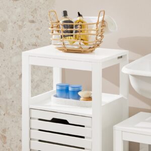 Haotian Bathroom Laundry Basket Laundry Cabinet Bathroom Cabinet Storage Cabinet with Slatted Door, White, BZR67-W