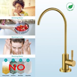 MIAOHUI Reverse Osmosis Faucet, Drinking Water Faucet Fits Non-Air Gap Water Filtration Systems, Modern RO Faucet Kitchen Filtered Water Faucet, Lead-Free, Stainless Steel (Brushed Brass)