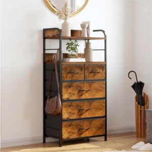 Jojoka 5 Drawers Dresser for Bedroom, Dressers & Chests of Drawers for Hallway, Entryway, Storage Organizer Unit with Fabric, Sturdy Metal Frame, Wood Tabletop, Easy Pull Handle