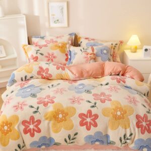 LMONMOO Pink Duvet Cover Twin, Fluffy Comforter Cover Set, Kawaii Bedding Sets for Girl Ultra Soft Cute Floral Bed Set for Kids (Flower, Twin)