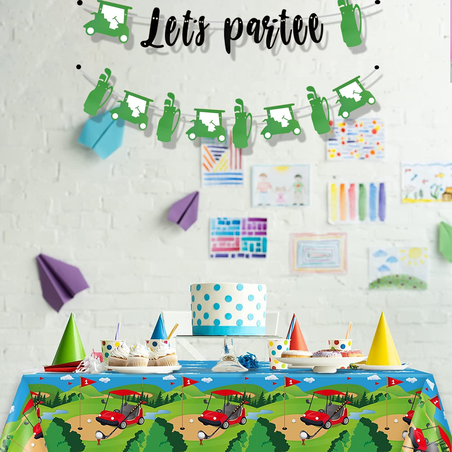 Ahzemepinyo Golf Themed Banner Garland Let's Par-Tee Banner Golf-Themed Birthday Party Decoration for Golf Par-Tee Time Birthday Baby Shower Decoration