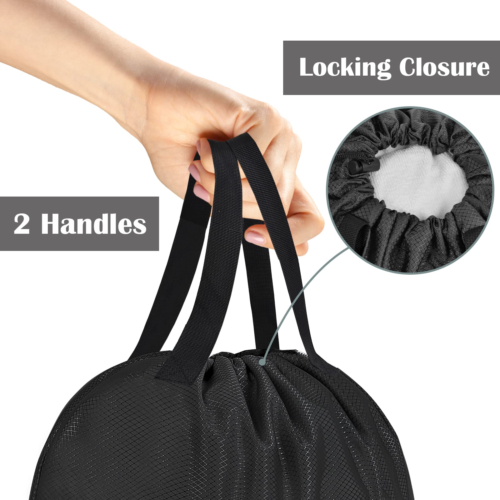 2 Pack Travel Laundry Bag Dirty Clothes Bag with Handles and Aluminum Carabiner, Collapsible Small Laundry Bags for Travel, Camp, Fitness, and Students, Easy Fit a Laundry Hamper or Basket