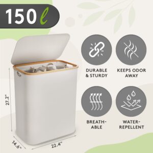 EDELFELD - Laundry Hamper with Lid [150L] - Collapsible Laundry Basket with Lid and 3 Sections - Large Hampers for Laundry with Removable Washing Bags - Freestanding Clothes Hampers for Laundry