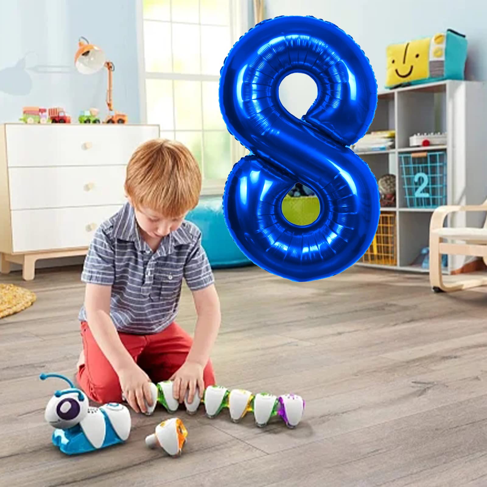 40 Inch Blue Number 8 Balloon Extra Big Size Jumbo Mylar Foil Helium Balloons 8 for Birthday Party Celebration Decorations Graduations 8th Anniversary Baby Shower Supplies Engagement