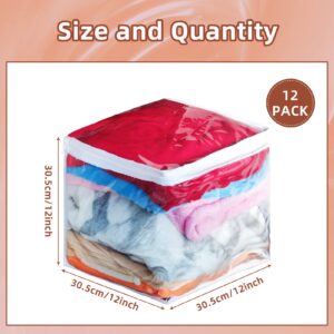 12 Pcs Large Clear Zippered Storage Bags - 12 x 12 x 12 Inches Blankets Storage Bags Plastic Storage Bags for Sweater Bed Sheet Organizer with Zipper for Closet Linen Sweater Bed Sheet Pillow