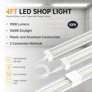 ONLYLUX LED Shop Light 4FT 60W, 5000K Daylight White 9000LM, Linkable Ceiling Light for Garage, 48" T8 LED Tube Light, Hight Output,Pack of 10