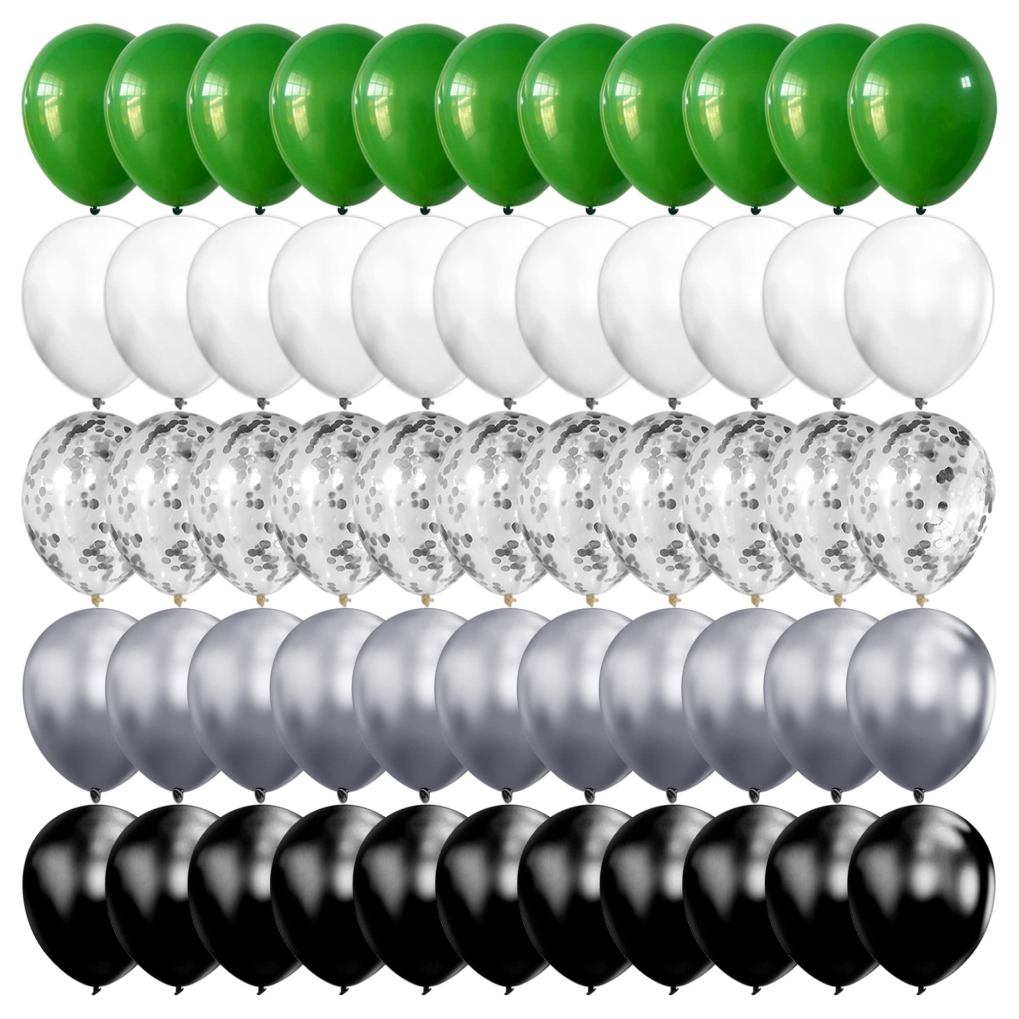 100PCS Green Silver Black White Balloon Chrome Metallic and Confetti Balloons for Graduation Birthday Baby Shower Game Party Decorations