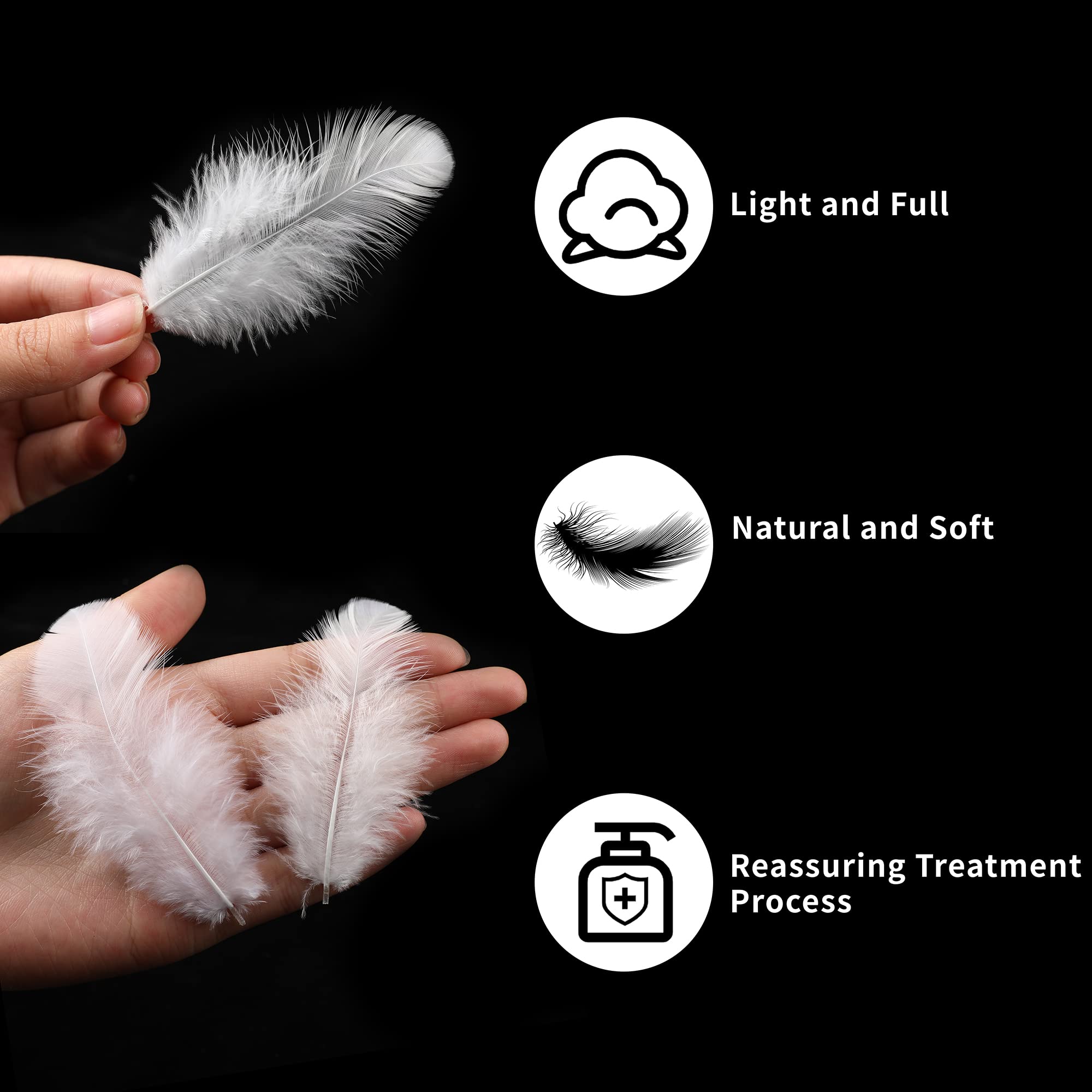 Soarer 300pcs White Feathers for Crafts - 3-5inch Feathers Bulk for Wedding Home Party, Dream Catcher Supplies and DIY Crafts(White)