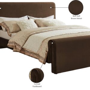 Meridian Furniture SloanBrown-F Sloan Collection Modern | Contemporary Velvet Upholstered Full Bed with Rich Soft Brown Velvet, Curved Headboard and Footboard, 59.5" W x 92" D x 45" H, Brown, Full