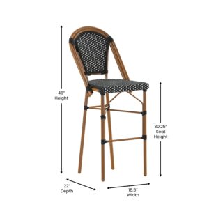 BizChair Set of 2 Stackable Indoor/Outdoor Bistro 30" High Barstools, Commercial Grade, Black/White and Bamboo Finish