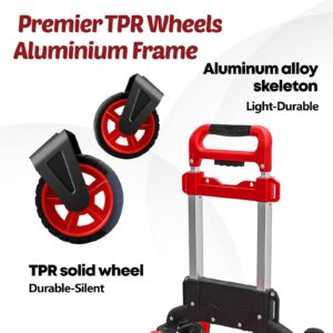 Folding Hand Truck Dolly Upgrade 220 Lbs Capacity Trolley Cart with Portable Handle and TPR Wheels