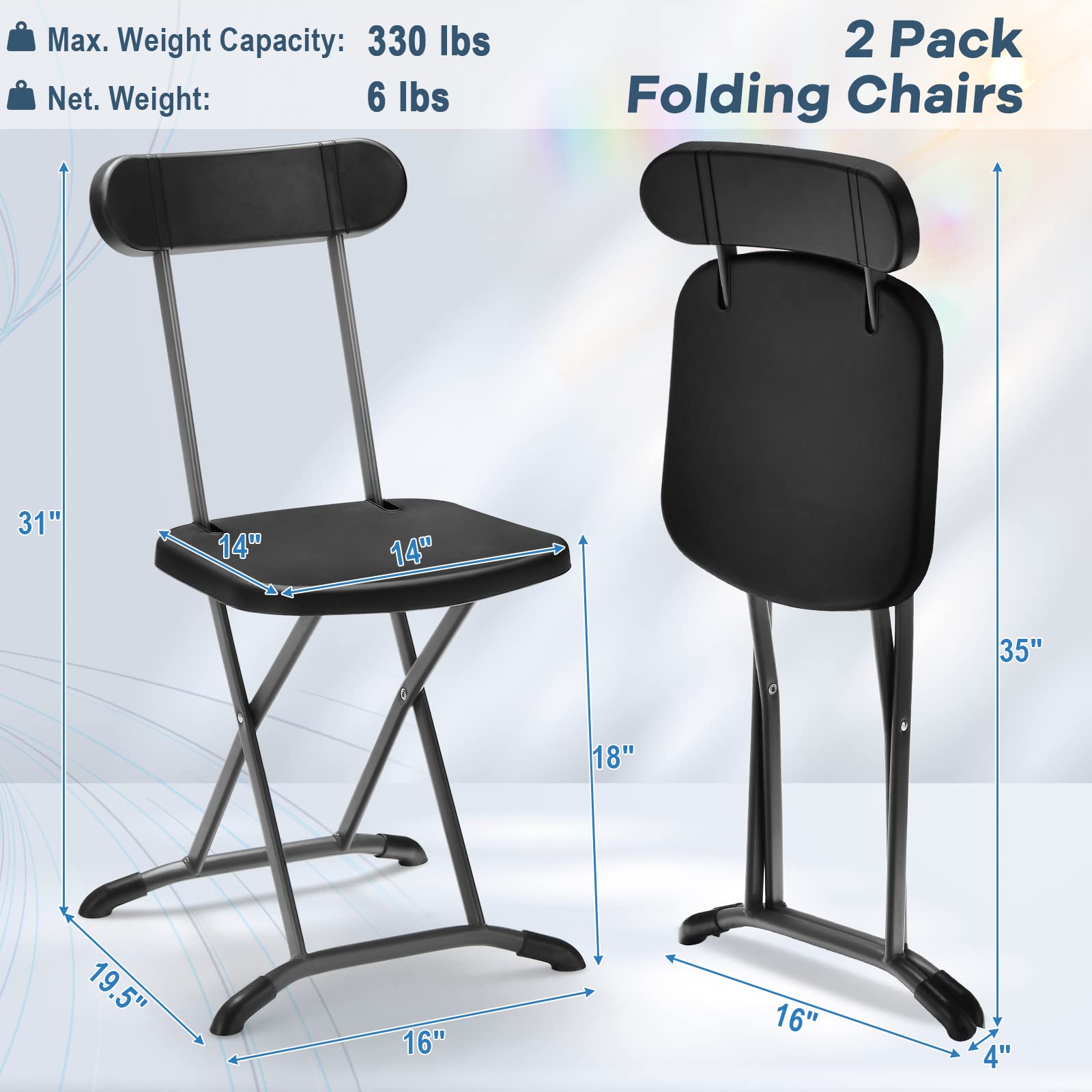 Giantex 2-Pack Folding Chairs, Plastic Event Chairs, 400 LBS Lightweight Foldable Chairs with Solid X-Shape Frame, Oversized Seat, Outdoor Indoor Chairs for Home Garden Patio Yard, Black