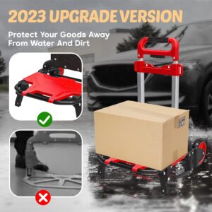 Folding Hand Truck Dolly Upgrade 220 Lbs Capacity Trolley Cart with Portable Handle and TPR Wheels