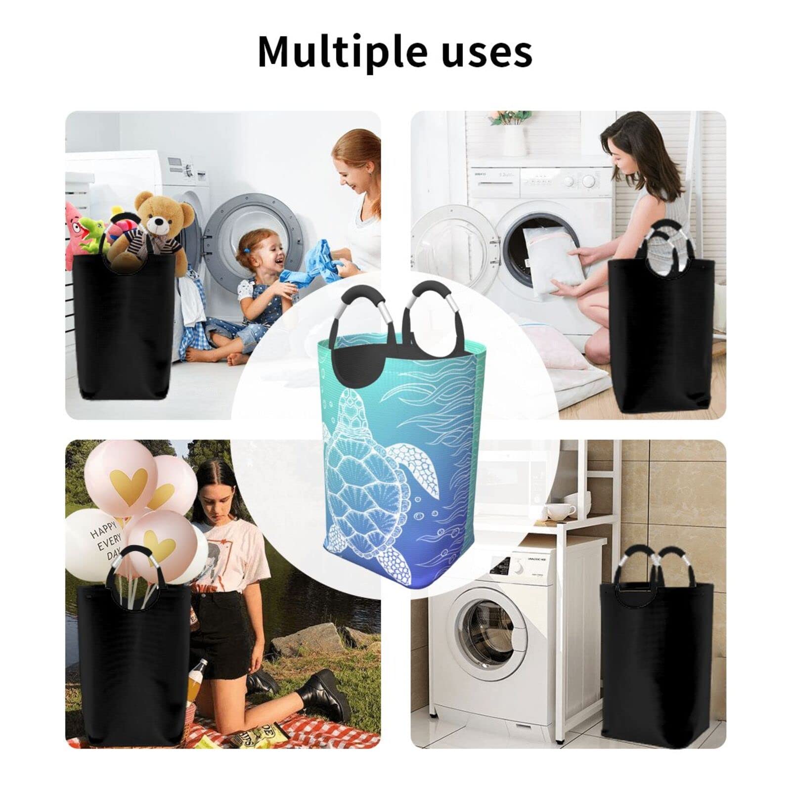 Duduho Sea Turtle Ocean Animal Laundry Basket with Handles Laundry Hamper Toys Storage Organizer Foldable Bucket Washing Bin Dirty Clothes Bag for Home Bathroom Bedroom Dorm