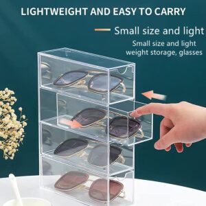 4 Drawers Acrylic Stackable Sunglasses Organizer, Clear Glasses Case Storage Organizer, Dust Proof & Waterproof Acrylic Drawers Sunglasses Storage Organizer for Dresser, Bedroom, Desk