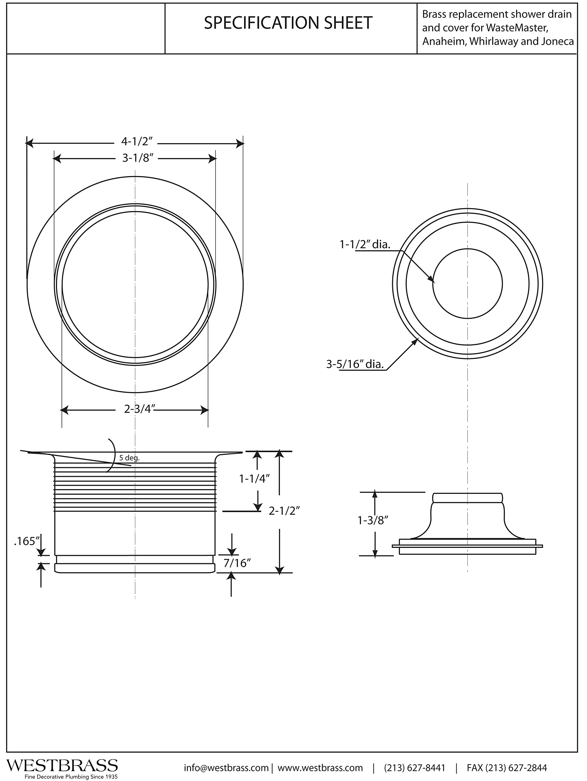 Westbrass A2105-12 3-1/2" EZ-Mount Brass Kitchen Sink Waste Disposal Drain Flange and Stopper, Oil Rubbed Bronze