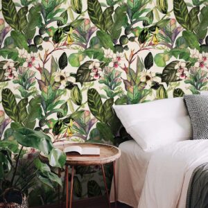 Luvdecor Wallpaper Peel and Stick Boho Leaf Tropical Wallpaper for Bedroom Removable Wallpaper Peel and Stick Floral Palm Leaf Botanic Boho Wallpaper for Renter Accent Wall 17.7 * 118 in