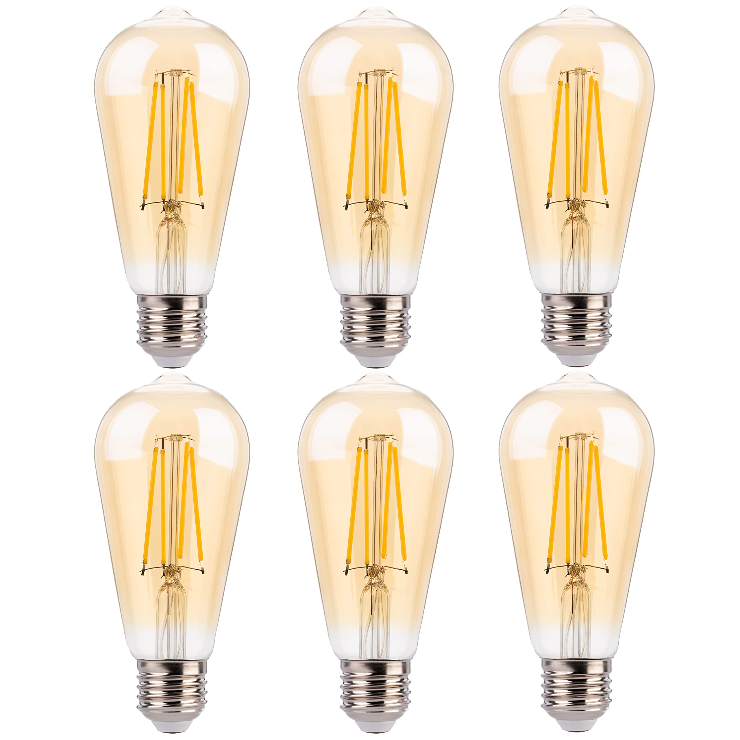 FLSNT 40W Equivalent LED Edison Bulbs with Amber Glass, 4W ST19 Dimmable Vintage LED Light Bulbs for Pendant Light, 90+ High CRI, 2200K Warm White, 400LM, E26 Base, 6 Pack