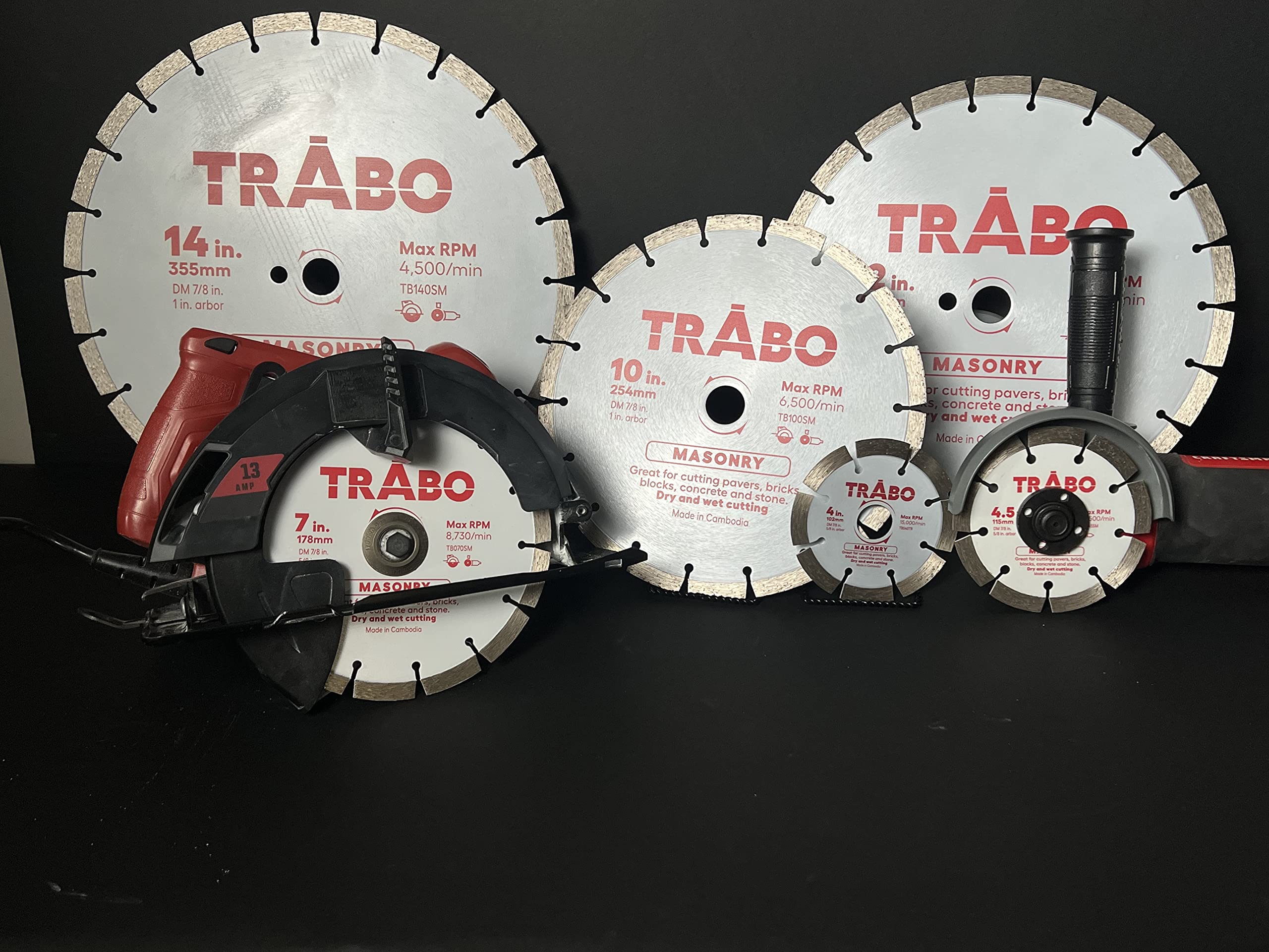 Trabo 7 Inch Masonry Segmented Rim Diamond Bond Blade for Cutting Cement, Pavers, Concrete with Rebar, Natural Stone and More, with 7/8 Inch Arbor with 5/8 Inch Reducer Ring