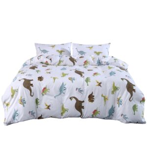 mag 3pcs dino duvet cover set, colorful dinosaur twin size white based duvet cover set, for kids, toddler, teens boys and girls, super soft microfiber, twin size(no comforter inside)