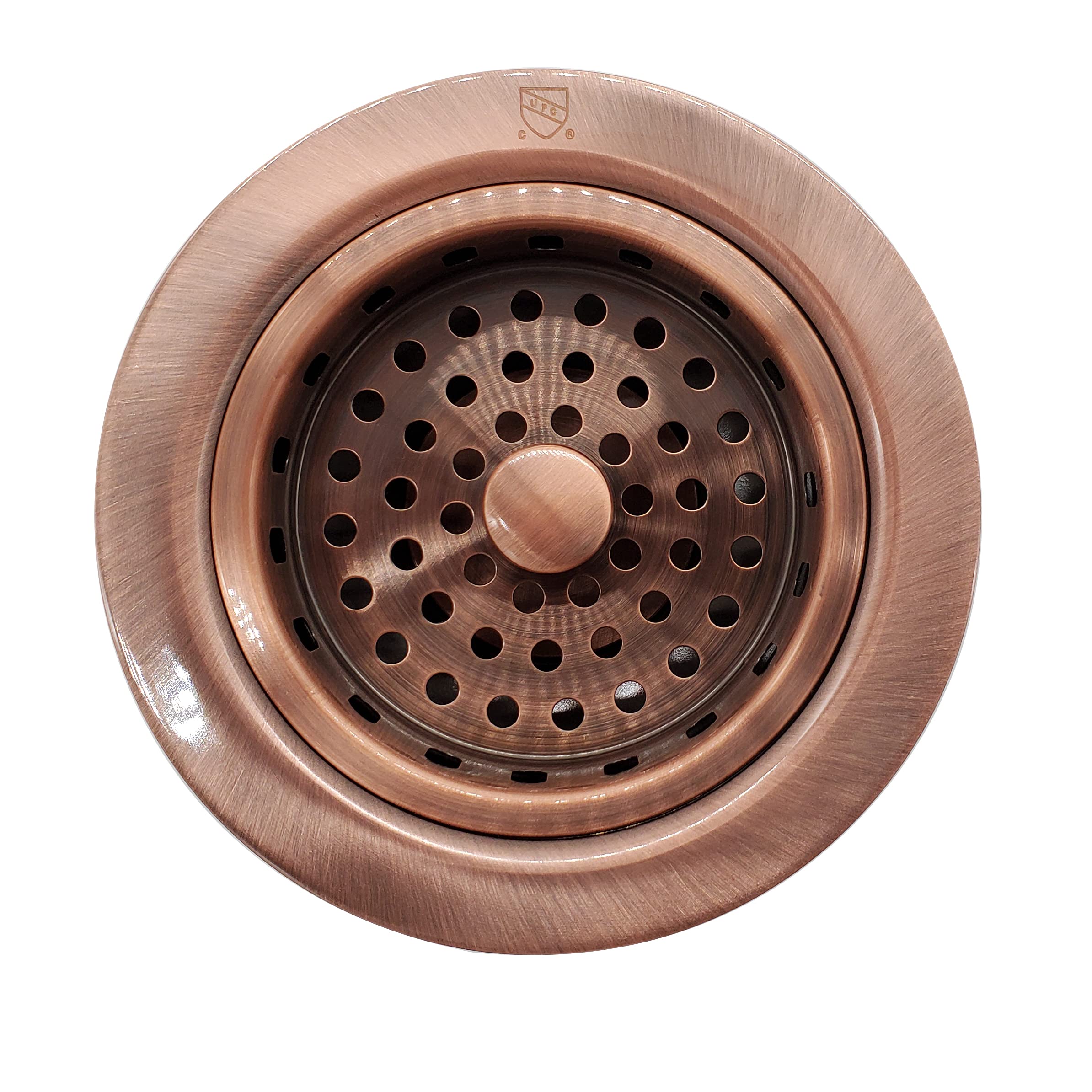 Westbrass A2165-11 4-1/4" OD Post Style Large Kitchen Basket Strainer with Waste Disposal Flange and Stopper Drain Set, 1-Pack, Antique Copper