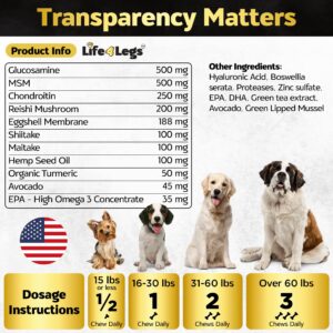 Life4Legs - Soft Chews Hip and Joint Supplement for Dogs - Dog Joint Pain Relief Treats - Glucosamine, Chondroitin, Turmeric - Mobility Bites Supplement