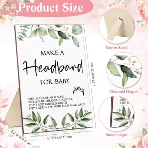 Geosar Baby Shower Games DIY Headband Making Kit Include Wooden Game Sign 60 Elastic Cute Flowers Hairbands 10 Round Fabrics with Tape for Baby Shower Guest Games(Greenery)