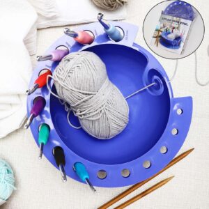 Little World Yarn Bowl - ABS Yarn Bowl for Knitting Large Knitting Bowl Holder with Crochet Hooks Hole Holder, Extra Large Yarn Bowl with Blue Knitting Bowl Mothers Day Gift for Knitting Lovers