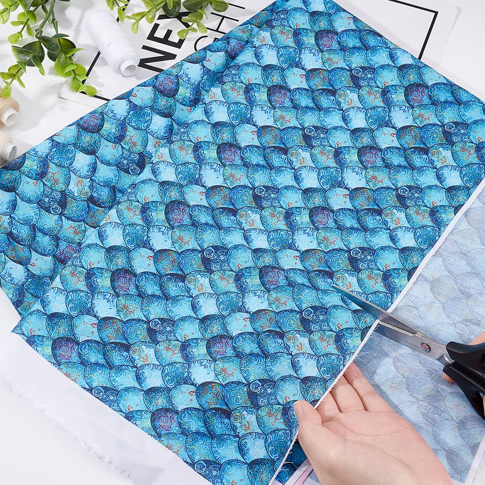 FINGERINSPIRE Mermaid Scales Fabric Cotton Fabric 39x57 inch Deep Sea Blue Polyester Fabric Mermaid Printed Fishscale Pattern Fabric Cloth for T-Shirt, Dress Sewing, DIY Craft, Tablecloth