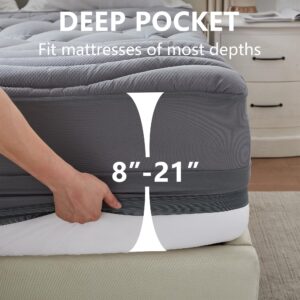 ELVEN HOME King Size Mattress Pad Waterproof Cooling Mattress Topper King 78"x80" Noiseless Urine Proof Mattress Protector Cover Deep Pocket Washable Quilted Fitted Soft Mattress Pad, Grey