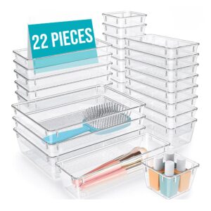 edenhaus 22-piece drawer organizer set – perfect storage solution for home, kitchen, office, and bathroom – clear plastic drawer dividers for easy organization – ideal for keeping cosmetics & utensil