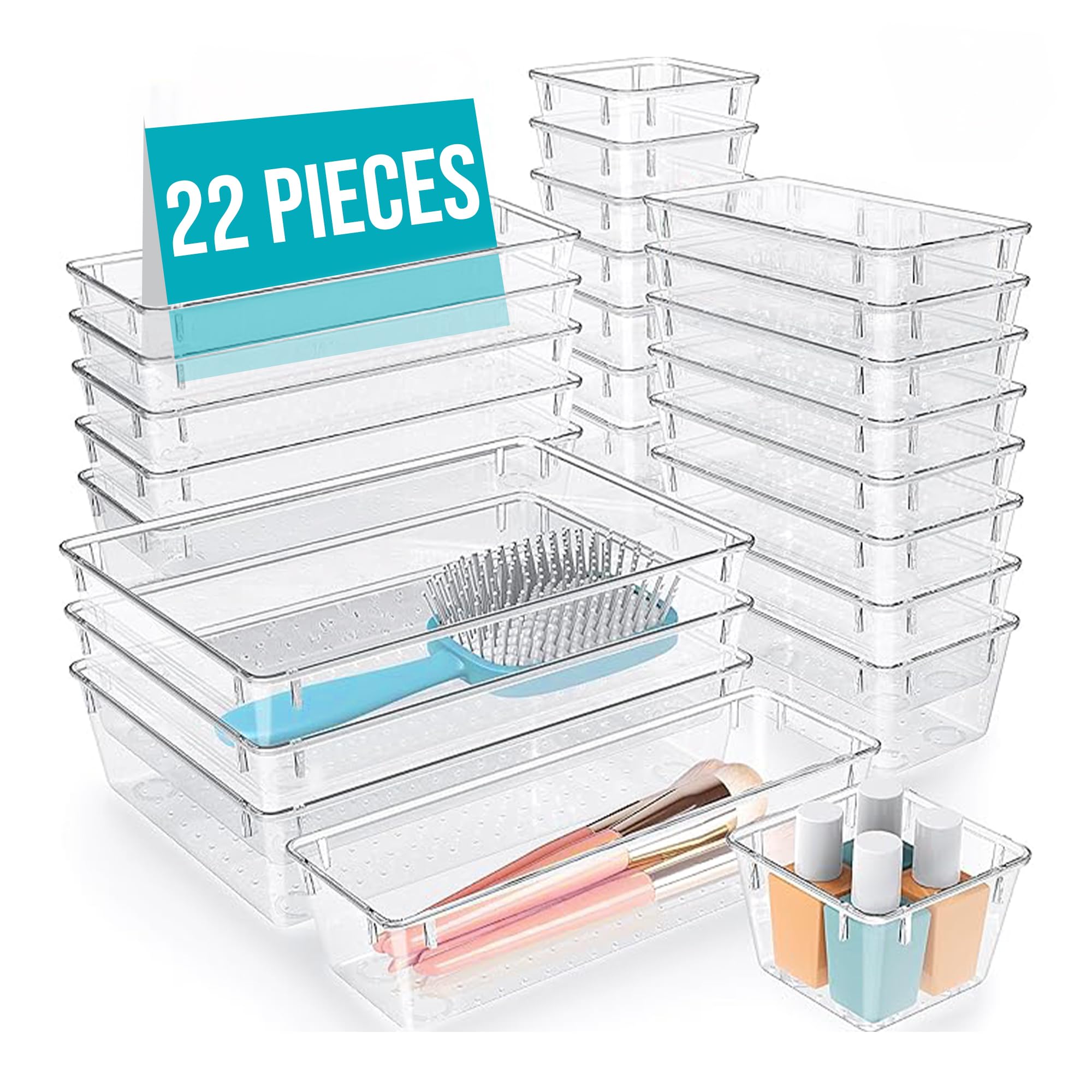 EDENHAUS 22-Piece Drawer Organizer Set – Perfect Storage Solution for Home, Kitchen, Office, and Bathroom – Clear Plastic Drawer Dividers for Easy Organization – Ideal for Keeping Cosmetics & Utensil