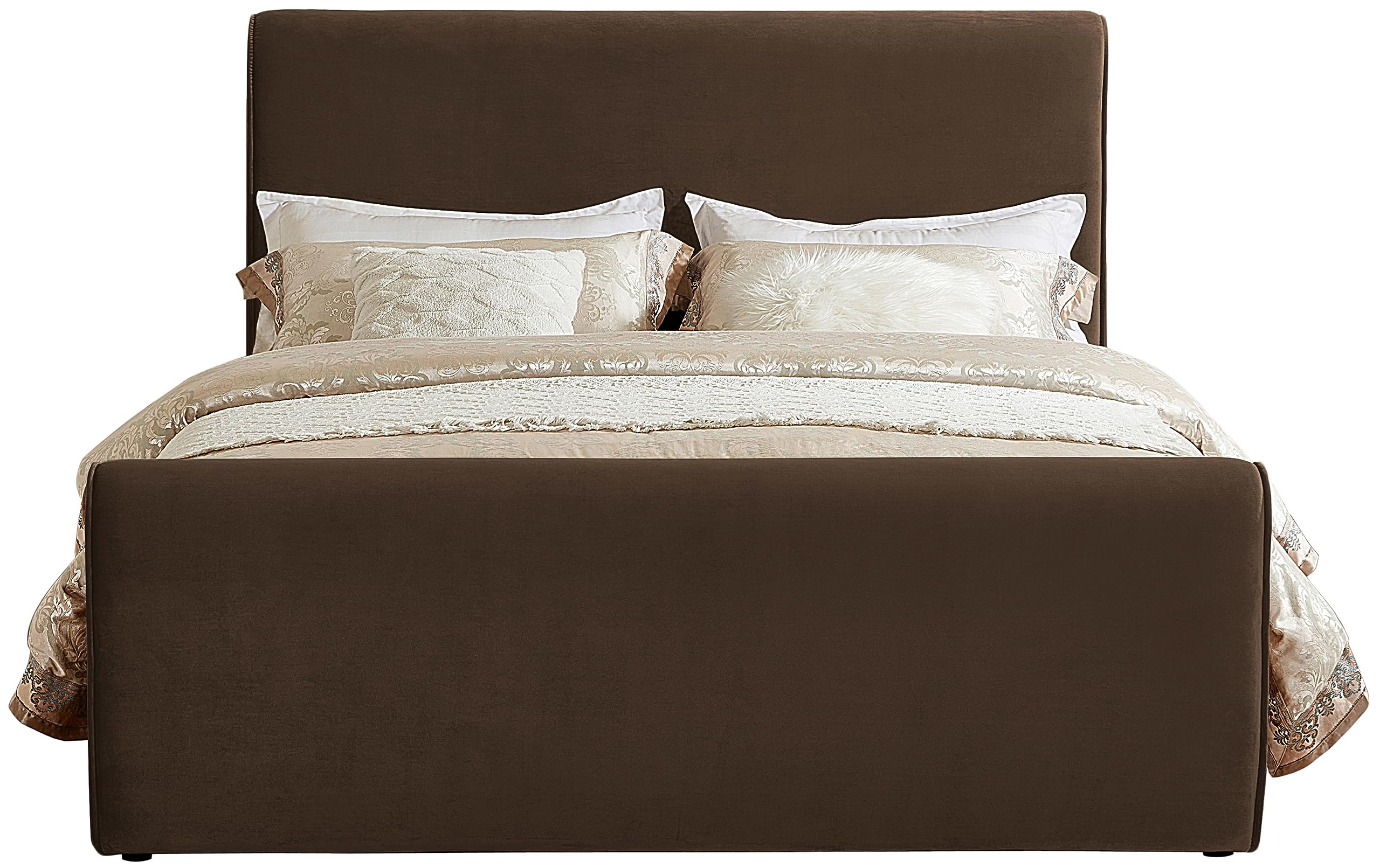 Meridian Furniture SloanBrown-F Sloan Collection Modern | Contemporary Velvet Upholstered Full Bed with Rich Soft Brown Velvet, Curved Headboard and Footboard, 59.5" W x 92" D x 45" H, Brown, Full