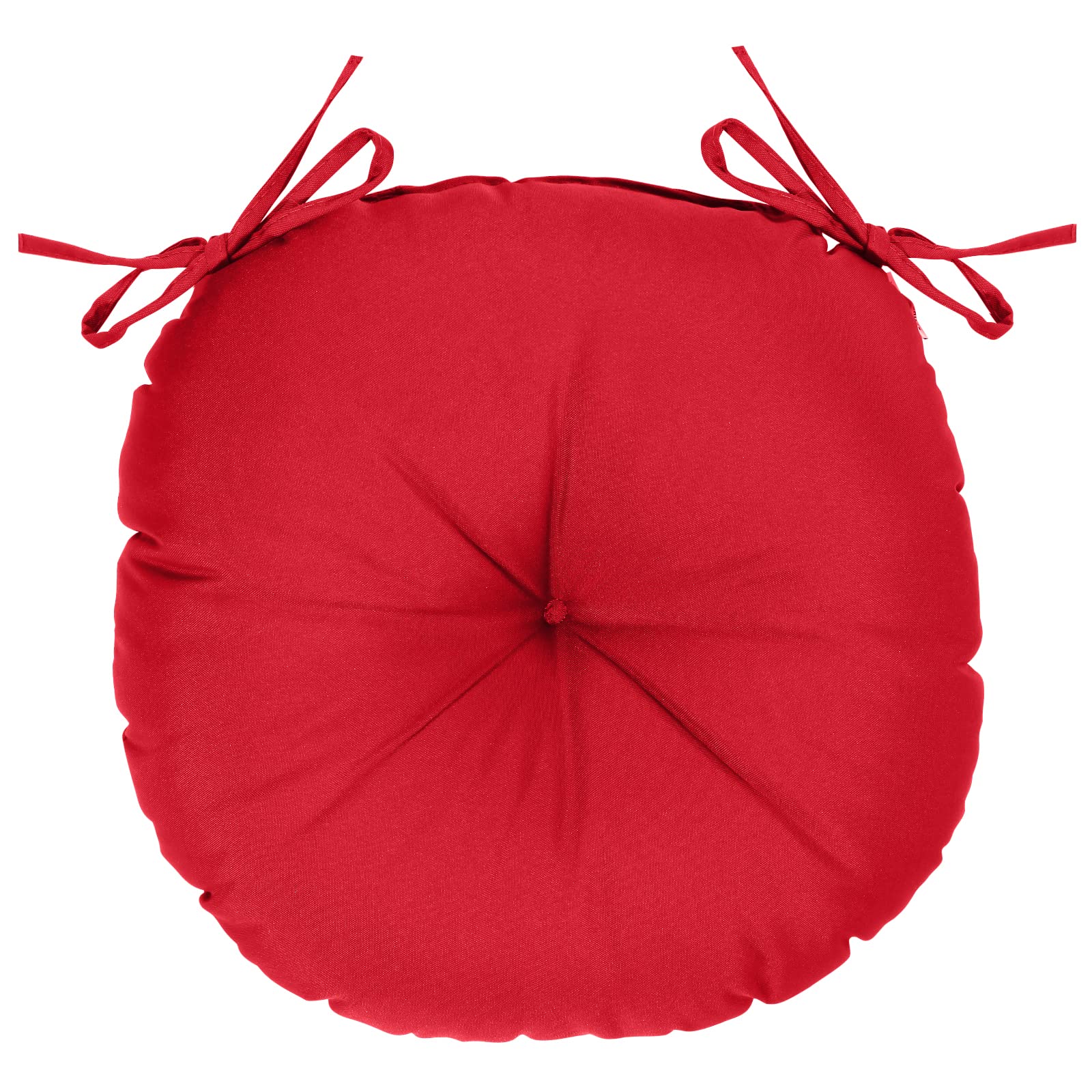 GUEGLSA Outdoor Tufted Round Cushions 15 inch, Waterproof Bistro Chair Cushions 15"x15"x3", Circular Seat Pads with Ties for Patio Garden, Set of 2, Red