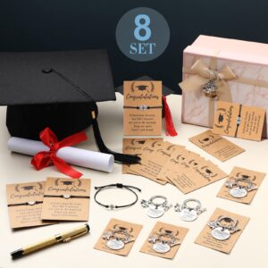 Yinkin 16 Set Graduation Gifts Bulk Includes 8 Pcs Compass Bracelets and 8 Pcs Graduation Keychain Class of 2024 Graduation Souvenir Gifts for Congrats Grad 2024 Graduate College High School Students