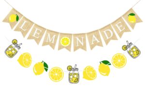 vilifever burlap lemonade banner for lemonade stand decorations, lemon garland summer lemon party decorations lemonade themed bridal shower birthday party supplies lemon decor