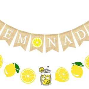 VILIFEVER Burlap Lemonade Banner for Lemonade Stand Decorations, Lemon Garland Summer Lemon Party Decorations Lemonade Themed Bridal Shower Birthday Party Supplies Lemon Decor