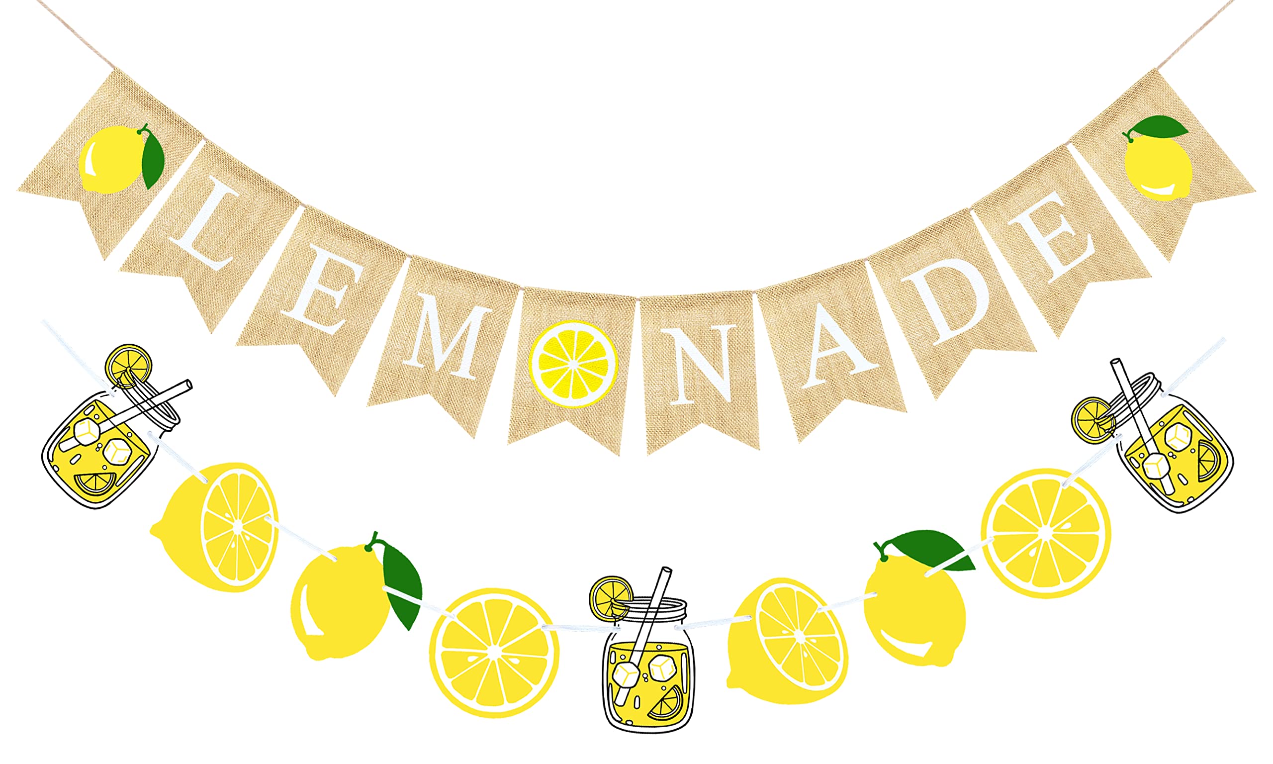 VILIFEVER Burlap Lemonade Banner for Lemonade Stand Decorations, Lemon Garland Summer Lemon Party Decorations Lemonade Themed Bridal Shower Birthday Party Supplies Lemon Decor