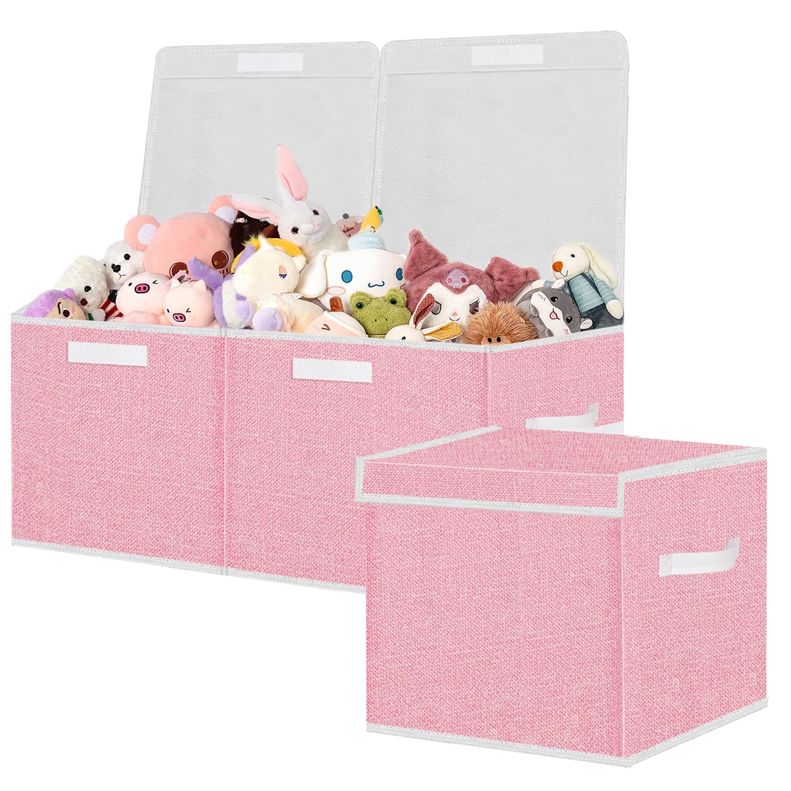 Pantryily Extra Large Toy Storage Box, Stackable Storage Bins with Lids, Detachable Toys Boxes Chest Organizer,Collapsible Bins with Sturdy Handles for Girls(Pink)