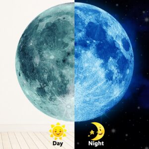 11.8 inch Glow in The Dark Stickers for Kids, Glow in The Dark Moon Wall Decal, Glow in The Dark Moon Stickers for Ceiling Bedroom Wall Living Room, Blue