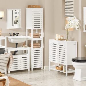 Haotian Bathroom Laundry Basket Laundry Cabinet Bathroom Cabinet Storage Cabinet with Slatted Door, White, BZR67-W